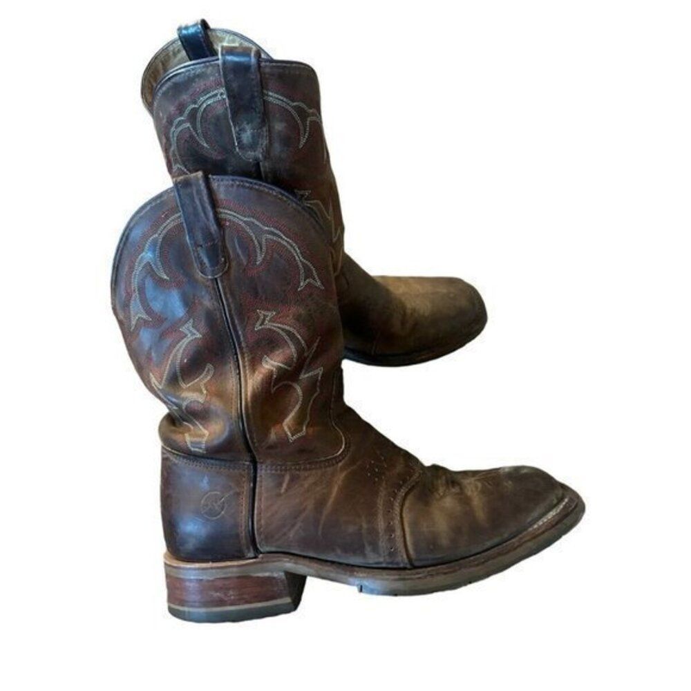Double-H Folklore Brown Leather Roper Cowboy Work Boots Dh3560 Made Usa 9.5ee